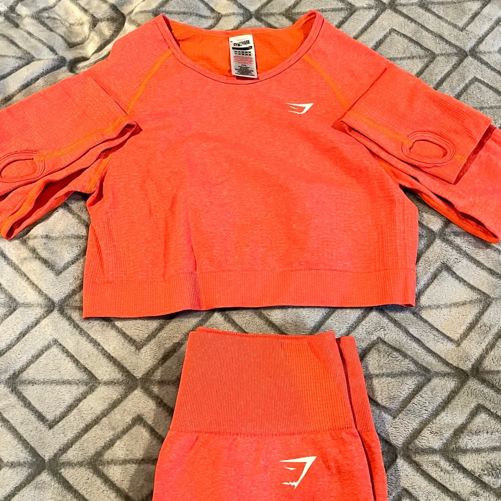 Hot pink with orange stitching Gymshark seamless set
